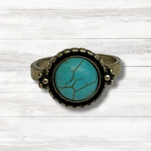 Anillo Tono Latón Turquesa Talla 9 Navajo Boho Hippie Western Bisutería - Imagen 1 de 7