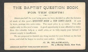 DATED 1879 PC NY C.R. BLACKALL PUBLICATION SOC THE BAPTIST QUESTION BOOK - Picture 1 of 1
