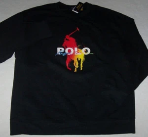 NWT Polo Ralph Lauren BLACK Red/Yellow BIG WATERCOLOR PONY Fleece Sweatshirt 4XB - Picture 1 of 3
