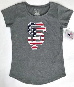 Jugend Mädchen SAN FRANCISCO GIANTS T-SHIRT amerikanische Flagge Sterne und Streifen grau SF - Bild 1 von 4