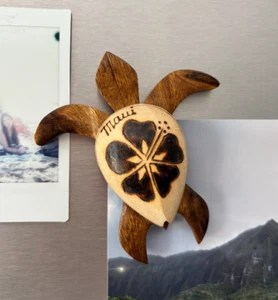 Hawaiian Souvenir Fridge Magnet ~ 3" Medium Wood Honu Turtle #18140 (QTY 2) - Picture 1 of 5