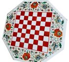 18 " Schach Table Top Weißer Marmor Halbedelstein Inlay Arbeit Wohndeko Geschenk