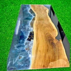 Blue Epoxy Resin Dining & Center Sofa Coffee Table Acacia Wooden Furniture Decor - Picture 1 of 8