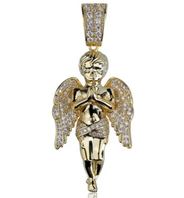 Gold Angel Pendant On 24" Belcher Chain Cubic Zirconia Angel Wings 9ct Filled - Image 1 of 4