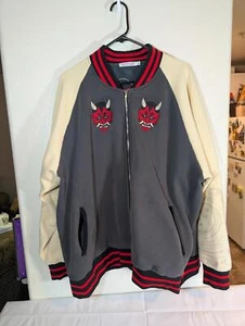 EUC Peachie Shop Fawnbomb Unisex 4X Gray/Cream/Red Bomber Jacket no extra insert - Picture 1 of 9