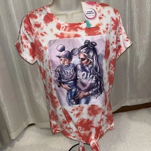 EMME JORDAN Women shirt Large Shirt Top Studded Silk Graphic Top *O* - Picture 1 of 6