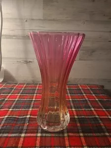 Vintage Pink Clear Ombre Glass Vase Flared Top  10" Tall Home Decor  - Picture 1 of 5