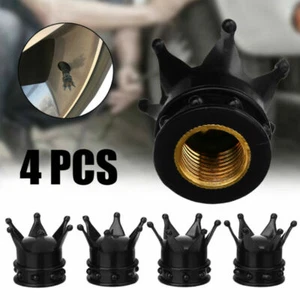 4 x Black Crown Car Tire Air Valve Stem Screw Covers Caps Wheel Rims Accessories - Bild 1 von 12