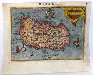 IRELAND 1595 ABRAHAM ORTELIUS/ P GALLE NICE ANTIQUE MAP 16TH CENTURY - Picture 1 of 3