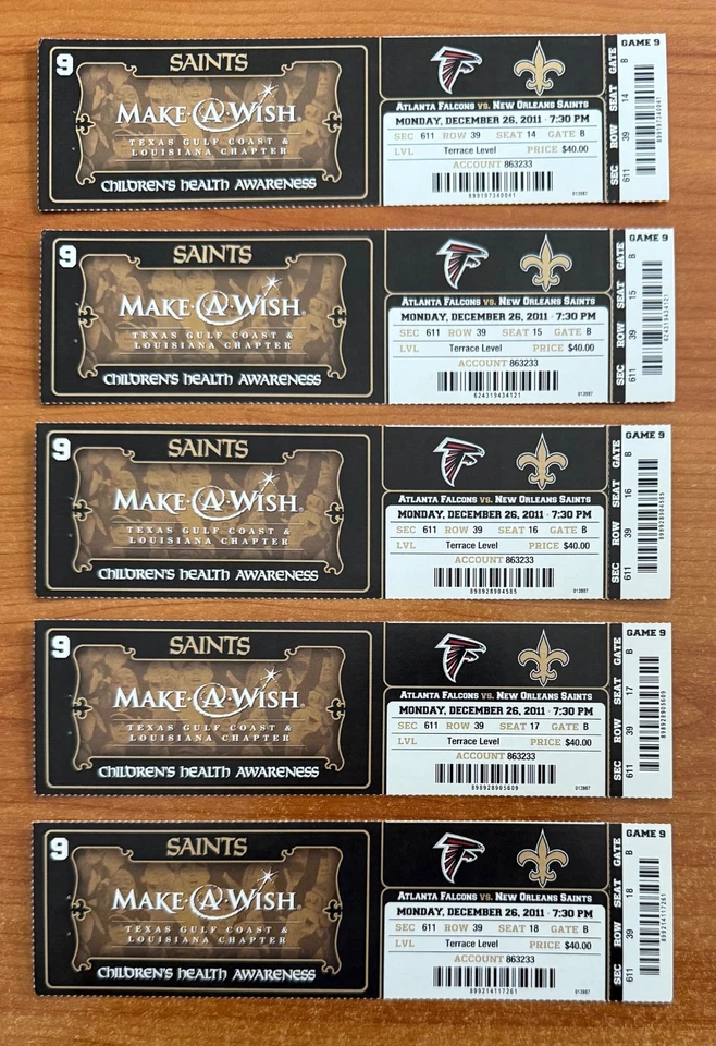 LOTE DE 5 - BOLETO RÉCORD DREW BREES BREAKS TEMPORADA MARINA PASES YARDAS 2011 Foto 1 de 1