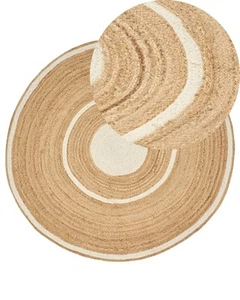 Round Jute Area Rug 140 cm Beige and White HALFELI - Picture 1 of 8