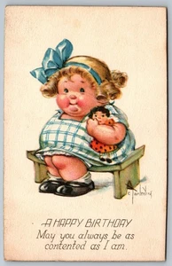 Postcard 1910s Birthday Charles Twelvetrees Little Girl Holding Doll Antique H15 - Picture 1 of 2