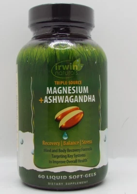 Irwin Naturals Triple Source Magnésio + Ashwagandha 60 Cápsulas Gelatinosas Líquidas 6/2026 - Imagem 1 de 3