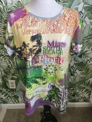 Womens French Postcards Miami South Beach Florida Embellished Sequin Shirt - XL - Image 1 of 4