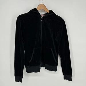 Sudadera con Capucha Juicy Couture Mujer Extra Grande Negra Cremallera Completa Terciopelo Sudadera - Imagen 1 de 9