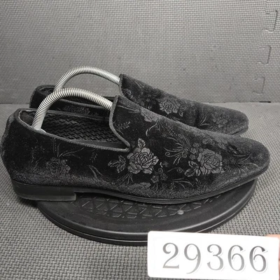 Moretti Gold Label Shoes Mens Size 9 Black Roswell Velvet Floral Slip On Loafers - Image 1 of 4