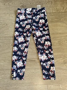 Janie and Jack Girls 5 RED Ponte Pants white and gold buttons at hem Navy Floral - Picture 1 of 5
