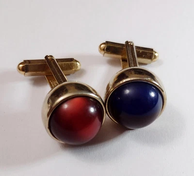 Gemelos redondos vintage Kreisler Craft de vidrio tono dorado rojo azul mezcla  Foto 1 de 4