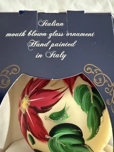 Bellagio Italy Mouth Blown Glass Christmas Poinsettia Ornament Hand Painted New - Picture 1 of 15