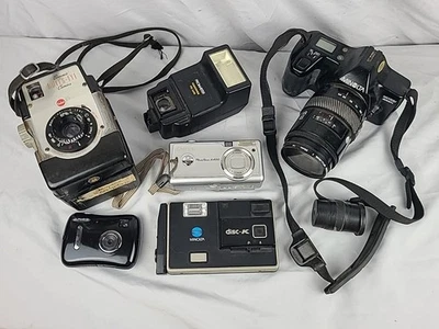 Lote de cámaras usadas de colección: Minolta, Brownie, Canon, Aries - sin probar / para piezas Foto 1 de 4