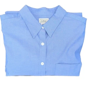 LL Bean Blouse Shirt Blue Button-Up Long Sleeve 100% Cotton Adult Women's Medium - Picture 1 of 11