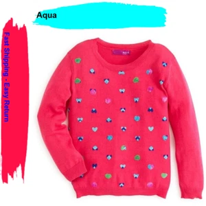 Aqua Girls' Heart Front Pullover, Magenta/Aqua, Sizes 4 - Picture 1 of 1