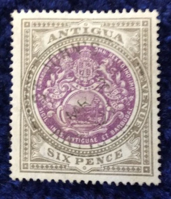 Antigua Edward VII 1903 arms of colony Wmk Crown CC 6d purple & drab SG36 V F U. - Image 1 of 2