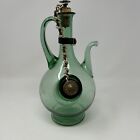 Vintage Decanter Green Glass with Flower Cork Stopper and Chain.