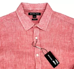 Camisa Para Hombre MICHAEL KORS Rosa Rojo Lino XL X-Large NUEVA CON ETIQUETAS NUEVA Calce Clásico $98+ - Imagen 1 de 4