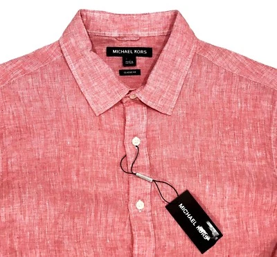 Men's MICHAEL KORS Pink Red Linen Shirt XL X-Large NWT NEW Classic Fit $98+ - Image 1 of 4