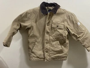 Gap BOYS S 5/6 Insulated Canvas Barn Chore Work Coat Jacket Tan Pockets C316 - Picture 1 of 13