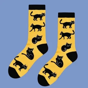 Cartoon Cat Print Crew Socks   Unisx.     OS.    Calf Socks   Polyester Blend - Picture 1 of 5