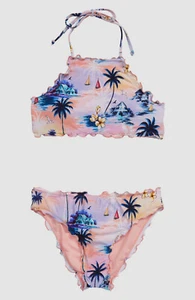 $165 Hobie Girls' Blue Island Dream High Neck Hipster Two Piece Swimwear Size 7 - Picture 1 of 1