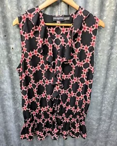 Karl Lagerfeld Paris XL black floral sleeveless chiffon ruffle blouse top - Picture 1 of 9
