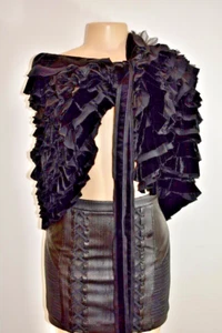 DESIGNER Rosh Black Velvet Silk Ruffle Shawl Wrap Size Large On Sale sn - Picture 1 of 8