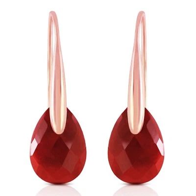 14K. SOLID GOLD FISH HOOK EARRINGS WITH DANGLING BRIOLETTE RUBIES (Rose Gold) - Image 1 of 4