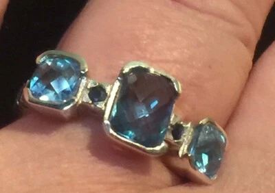 Sapphire & Topaz Ring Large Size P sterling silver & vermeil in 14 K white gold - Изображение 1 из 4