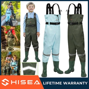 HISEA Kids Chest Waders Anti-Slip Bootfoot Soft Waterproof Fishing Hunting Wader - Picture 1 of 33