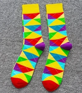 Yellow Colorful Triangles Socks Novelty Unisex 6-12 Crazy Fun SF13 - Picture 1 of 1