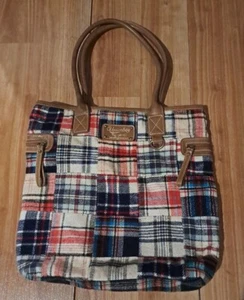 UNIONBAY Purse Bag Plaid Patchwork Faux Leather Trim Double Strap - Picture 1 of 7