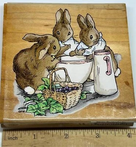 BUNNY RABBIT BLACKBERRIES FOR TEA Beatrix Potter STAMPENDOUS RW001 RUBBER STAMP - Picture 1 of 4
