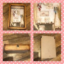 Vintage Oak 3 Little Pigs Country Diorama 6 Key Cupboard Cabinet Box Rustic Rare