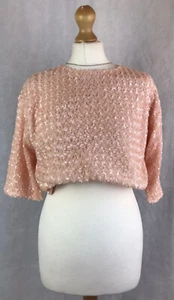 Top de punto elástico Topshop Peach lentejuelas frontal torcida manga 3/4 nuevo con etiquetas a63 - Imagen 1 de 11