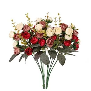  Artificial Silk Fake Flowers Rose Floral Decor Bouquet,Pack of 2 () Red Coffee - Picture 1 of 7