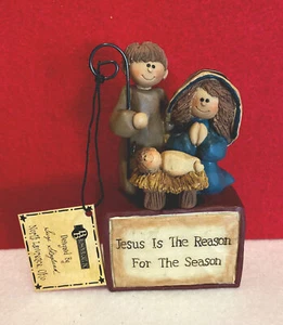Blossom Bucket Figurine Nativity Jesus is the Reason for the Season 4.5" Suzi - Picture 1 of 12