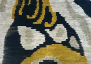 DEDAR Artwork Central Asian hand print linen black mustard Italy remnant II new - Picture 1 of 1