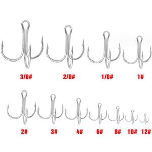 100pcs Fishing Hook Round Bend Sharp Treble Hooks Size 1/4/6/8/10/12 1/0 2/0 3/0 - Picture 1 of 24