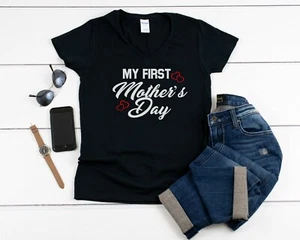 V-neck My First Mother’s Day Shirt Cute New Mom Gift Tee Unique Mom T-Shirt - Picture 1 of 3