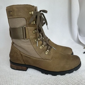 Sorel Emelie Conquest Lace Up Combat Style Women’s Boots Shoes Sz 10 Olive Green - Picture 1 of 11
