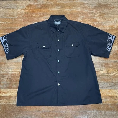 Camisa Abotonada Cromo Águila Para Hombre XXL Negra Motocicleta Plateada Llamas Y2K Foto 1 de 4